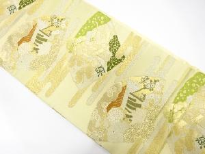 アンティーク　地紙に御所車模様織出し袋帯（材料）